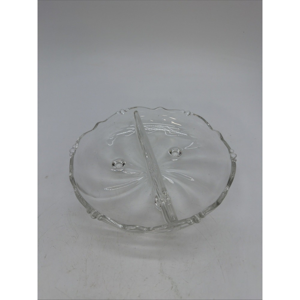 Vintage 1950s Heisey Waverly Glass Footed 2-part Divided Relish Dish 6-3/8" EUC